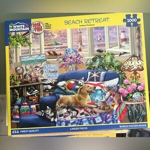 White Mountain Beach Retreat Puzzle - Blue, Yellow, Pink